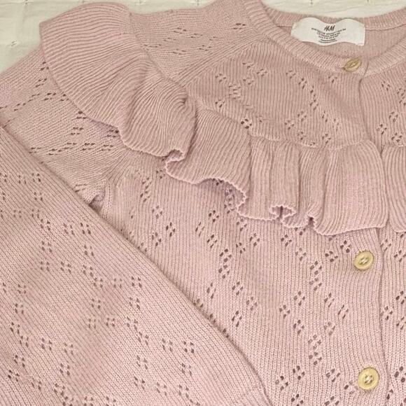 H&M Long Sleeve Pointelle Cardigan Sweater Girl's 6X/7 | Pink | Cotton | EUC - Picture 2 of 10